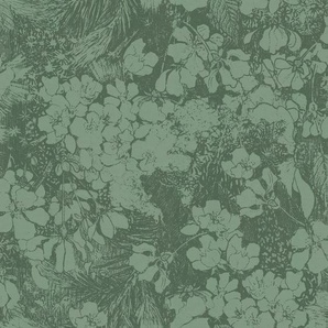 Vliestapete, Grün, Kunststoff, Papier, Blume, 52x1005 cm, Made in Europe, Tapeten Shop, Vliestapeten