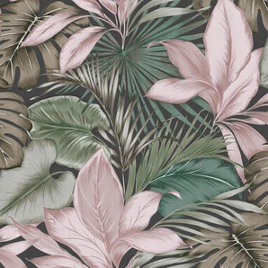 Vliestapete, Grün, Pink, Kunststoff, Papier, Blätter, 52x1000 cm, Made in Europe, Tapeten Shop, Vliestapeten