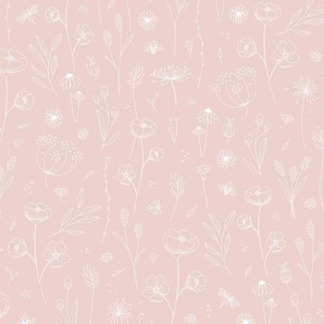 Vliestapete, Pink, Kunststoff, Papier, Blume, 52x1005 cm, Made in Europe, Tapeten Shop, Vliestapeten