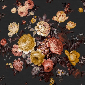 Vliestapete, Schwarz, Kunststoff, Papier, Blume, 52x1005 cm, Made in Europe, Tapeten Shop, Vliestapeten