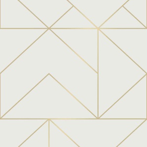 Vliestapete, Weiß, Gold, Kunststoff, Papier, Graphik, 52x1005 cm, Made in Europe, Tapeten Shop, Vliestapeten