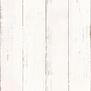 Vliestapete, Weiß, Kunststoff, Papier, Holzoptik, 52x1005 cm, Made in Europe, Tapeten Shop, Vliestapeten