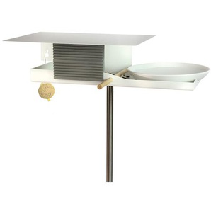 Vogelhaus mit Vogeltränke Vogelimbiss Opossum Design weiß mit grauem Holzelement, Designer Jan-U. Sinnig, 162 cm. Haus 12x54x29 cm