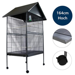 Vogelvoliere Grau XXL Voliere Vogelkäfig Vogelhaus Käfig Zuchtkäfig Tierkäfig Wellensittich Kanarienvögel Sitzstangen Papagei Grau