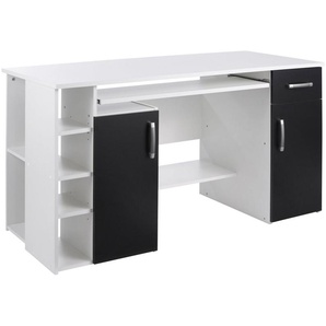 VOGL Möbelfabrik Schreibtisch Tim mit seitlich offenen Fächern & Tastaturauszug, Druckerablage, 1 Schublade, Breite 138 cm, Made in Germany