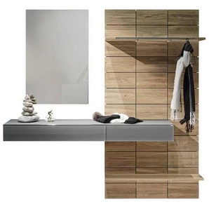 Voglauer Garderobe, Grau, Eiche, Holz, Metall, Glas, Wildeiche, furniert, mehrschichtige Massivholzplatte (Tischlerplatte), 2 mit Softclose und Vollauszug Schubladen, 192x202x41.5 cm, Goldenes M, Made in Austria, hängend, Abdeckplatte aus Glas, Holzmöbel,