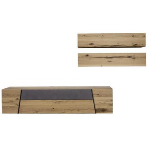 Voglauer Wohnwand V-Sevilla , Grau, Natur , Metall , Wildeiche , furniert , 336x186x55.2 cm , Beimöbel erhältlich, in verschiedenen Größen erhältlich , Wohnzimmer, Wohnwände, Anbauwände