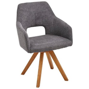 Voleo Armlehnstuhl, Anthrazit, Eiche, Holz, Textil, Wildeiche, massiv, eckig, 57x84x57 cm, Stoffauswahl, Sitzfläche 180° drehbar, automatische