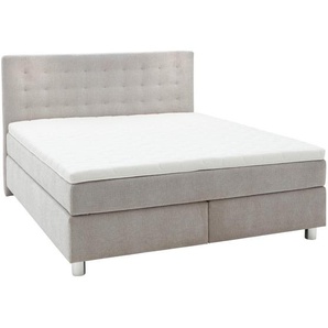 Voleo Boxspringbett, Hellgrau, Textil, H3 + H4, 7-Zonen, Höhe ca. 19 cm, 180x200 cm, gepolstertes Kopfteil, Stoffauswahl, in verschiedenen Größen