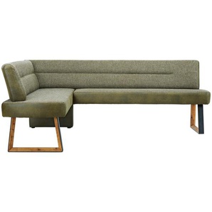 Voleo Eckbank, Grün, Holz, Metall, Textil, Eiche, massiv, 4-Sitzer, L-Form, 225x173 cm, Fußauswahl, in verschiedenen Größen erhältlich, Esszimmer,