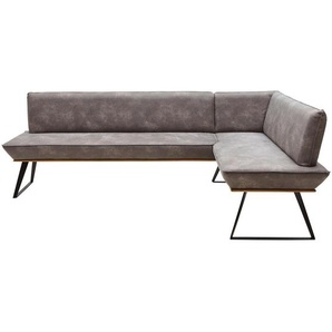 Voleo Eckbank, Schwarz, Eiche, Graubraun, Holz, Metall, Textil, Eiche, massiv, 5-Sitzer, Eckteil, L-Form, 243x163 cm, Stoffauswahl, Typenauswahl,