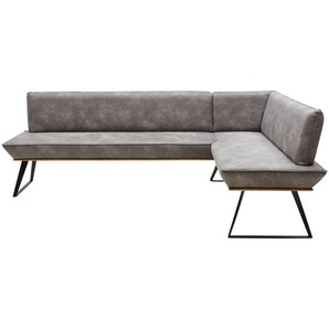 Voleo Eckbank, Schwarz, Eiche, Graubraun, Holz, Metall, Textil, Eiche, massiv, 5-Sitzer, Eckteil, L-Form, 243x163 cm, Stoffauswahl, Typenauswahl,