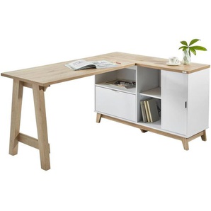 Voleo Eckschreibtisch, Weiß, Eiche San Remo, Metall, 1 Schubladen, rechteckig, eckig, 120x76x159 cm, Stauraum, Arbeitszimmer, Schreibtische,