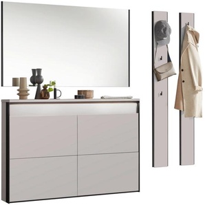 Voleo Garderobe Edra, Schwarz, Beige, Glas, Holzwerkstoff, 4-teilig, 180x190x24.3 cm, Garderobe, Garderoben-Sets & Serien, Garderoben-Sets