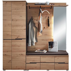 Voleo Garderobe, Graphit, Eiche, 3-teilig, 185x196x37 cm, Garderobe, Garderoben-Sets