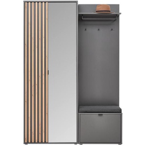 Voleo Garderobe, Graphit, Eiche Artisan, Glas, Textil, Holzwerkstoff, 135x198x40 cm, FSC Mix, Garderobe, Garderoben-Sets & Serien