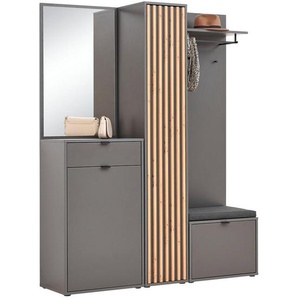 Voleo Garderobe, Graphit, Eiche Artisan, Glas, Textil, Holzwerkstoff, 156x198x40 cm, FSC Mix, Garderobe, Garderoben-Sets & Serien, Garderoben-Sets