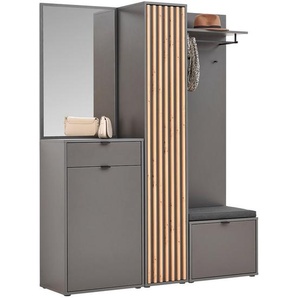 Voleo Garderobe, Graphit, Eiche Artisan, Holzwerkstoff, Glas, Textil, 156x198x40 cm, FSC Mix, Garderobe, Garderoben-Sets & Serien
