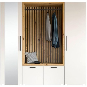 Voleo Garderobe, Weiß, Eiche Artisan, Glas, Holzwerkstoff, 216x200x47 cm, Garderobe, Garderoben-Sets & Serien, Garderoben-Sets