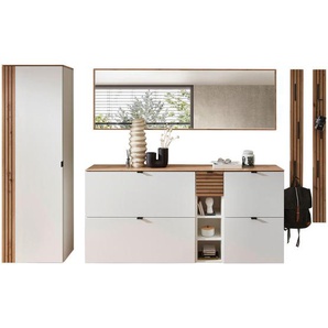 Voleo Garderobe, Weiß, Eiche Artisan, Holzwerkstoff, 7-teilig, 305x179x37 cm, Garderobe, Garderoben-Sets