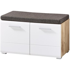 Voleo Garderobenbank, Weiß, Eiche, Kunststoff, Füllung: Schaumstoff, 80x48x37 cm, Garderobe, Garderobenbänke, Garderobenbänke