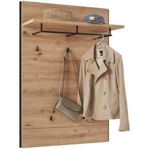 Voleo Garderobenpaneel Garderobe, Schwarz, Eiche Artisan, Holzwerkstoff, 88x126x32 cm, Aufhängemöglichkeit, Hutablage, Kleiderstange, Garderobe,