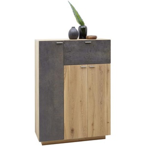 Voleo Highboard , Alteiche , Metall , Asteiche , furniert , 6 Fächer , 2 Schubladen , 96x136x38 cm , Made in Germany , Typenauswahl, Beimöbel erhältlich, umfangreiches Zubehör stehend , Wohnzimmer, Kommoden & Sideboards, Highboards