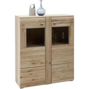 Voleo Highboard Colorado , Eiche , Metall , Eiche , furniert,furniert, massiv,massiv , 6 Fächer , 101x121x38 cm , Beimöbel erhältlich , Wohnzimmer, Kommoden & Sideboards, Highboards
