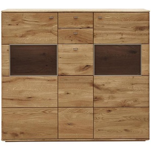 Voleo Highboard Denver , Metall , Eiche , massiv , 4 Fächer , 2 Schubladen , 153x136x39 cm , stehend , Wohnzimmer, Kommoden & Sideboards, Highboards