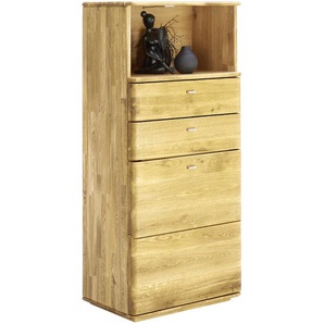 Voleo Highboard , Eiche , Metall , Eiche , massiv , 1 Fächer , 2 Schubladen , 62.5x136x39 cm , Beimöbel erhältlich , Holzmöbel, Kleinmöbel Holz, Holzkommoden, Highboards Holz