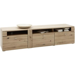 Voleo Lowboard Colorado , Eiche , Metall , Eiche , furniert,furniert, massiv,massiv , 3 Schubladen , 191x47.5x50.5 cm , erweiterbar, Beimöbel erhältlich , Wohnzimmer, Wohnwände, Lowboards