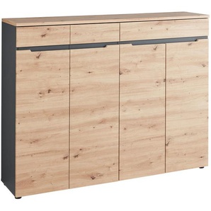 Voleo Schuhschrank, Graphit, Eiche Artisan, Holzwerkstoff, 9 Fächer, 1 Schubladen, 160x124x38 cm, Beimöbel erhältlich, Garderobe, Schuhaufbewahrung,