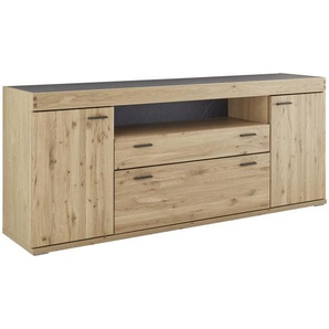 Voleo Sideboard Houston , Eiche, Schiefer , Metall , Altholz, Eiche,Eiche , massiv , 2 Fächer , 2 Schubladen , 195x80x44 cm , Beimöbel erhältlich, stehend , Wohnzimmer, Kommoden & Sideboards, Sideboards
