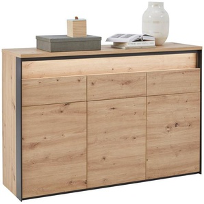 Voleo Sideboard, Schwarz, Eiche Artisan, Holzwerkstoff, 6 Fächer, 3 Schubladen, 130x88x38 cm, Typenauswahl, Beimöbel erhältlich, stehend, Wohnzimmer,