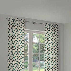 Vorhang ADAM Dots Gardinen Gr. 145 cm, Ösen, 145 cm, grün (naturweiß, dunkelgrün) Ösen nachhaltige Materialien