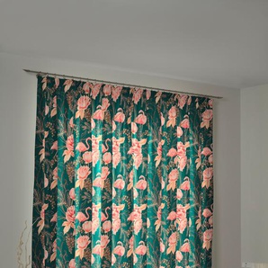 Vorhang ADAM Eden Gardinen Gr. 245 cm, Kräuselband, 145 cm, bunt (dunkelgrün, rosa) Kräuselband nachhaltig