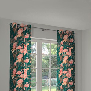 Vorhang ADAM Eden Gardinen Gr. 245 cm, Ösen, 145 cm, bunt (dunkelgrün, rosa) Ösen nachhaltig