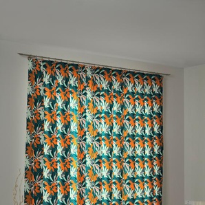 Vorhang ADAM Jungle Gardinen Gr. 245 cm, Kräuselband, 145 cm, bunt (orange, dunkelgrün) Kräuselband nachhaltig