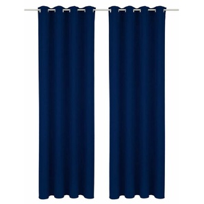 Vorhang BRUNO BANANI Lagan Gardinen Gr. 145 cm, Ösen, 140 cm, blau (dunkelblau) Ösen Gardine Set, blickdicht, gewebt, Microfaser, verschiedene Größen, einfarbig