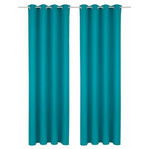 Vorhang BRUNO BANANI Lagan Gardinen Gr. 245 cm, Ösen, 140 cm, blau (petrol) Ösen Set, blickdicht, gewebt, Microfaser, verschiedene Größen, einfarbig