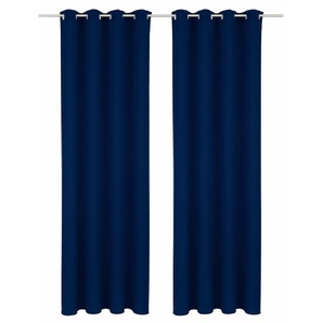 Vorhang BRUNO BANANI Lagan Gardinen Gr. 265 cm, Ösen, 140 cm, blau (dunkelblau) Ösen Gardine Set, blickdicht, gewebt, Microfaser, verschiedene Größen, einfarbig