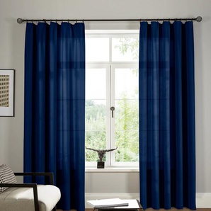 Vorhang BRUNO BANANI Lagan Gardinen Gr. 295 cm, Kräuselband, 140 cm, blau (dunkelblau) Kräuselband Gardine Set, blickdicht, gewebt, Microfaser, verschiedene Größen, einfarbig
