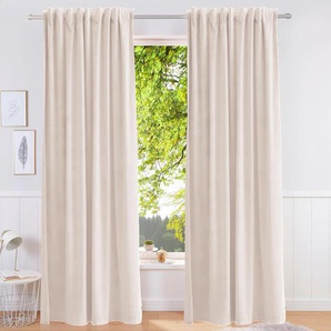 Vorhang BRUNO BANANI Leroy Gardinen Gr. 145 cm, Kräuselband, 140 cm, beige Kräuselband Samt, blickdicht, monochrom, verschiedene Größen