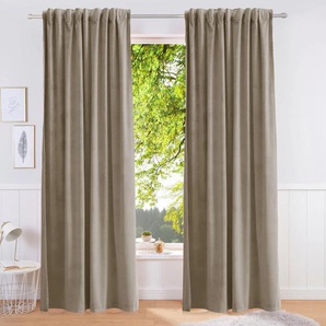 Vorhang BRUNO BANANI Leroy Gardinen Gr. 175 cm, Kräuselband, 140 cm, grau (taupe) Kräuselband Samt, blickdicht, monochrom, verschiedene Größen