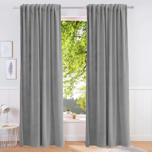Vorhang BRUNO BANANI Leroy Gardinen Gr. 225 cm, Kräuselband, 140 cm, grau Kräuselband Samt, blickdicht, monochrom, verschiedene Größen