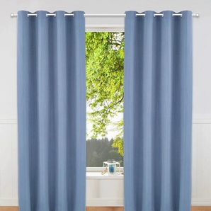 Vorhang HOME AFFAIRE Parry Gardinen Gr. 175 cm, Ösen, 140 cm, blau Landhaus Gardinen Gardine 2-er Set, blickdicht, monochrom, basic