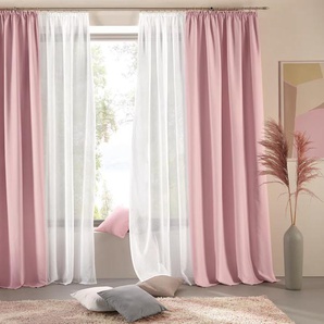 Vorhang HOME AFFAIRE Parry Gardinen Gr. 225 cm, Kräuselband, 140 cm, rosa (rosé) Landhaus Gardinen Gardine 2-er Set, blickdicht, monochrom, basic