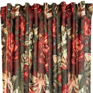 Vorhang HOMING Roja Gardinen Gr. 245 cm, verdeckte Schlaufen, 140 cm, rot Landhaus Gardinen blickdicht, rot, Blumen, floral, rose, Wohnzimmer, Schlafzimmer