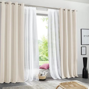 Vorhang MY HOME Raja Gardinen Gr. 295 cm, Ösen, 140 cm, beige (champagner) Landhaus Gardinen Gardine 2er-Set, glatt, einfarbig, pflegeleichte Mikrofaser-Qualität Bestseller