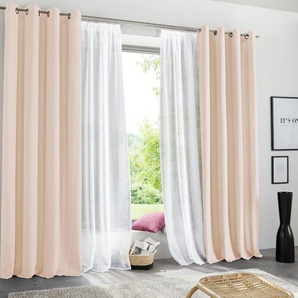 Vorhang MY HOME Raja Gr. 5, beige (sand), B:140cm H:265cm, Polyester, Recyceltes Material, Gardinen, 2er-Set, Bestseller, einfarbig, modern, pflegeleichte Mikrofaser
